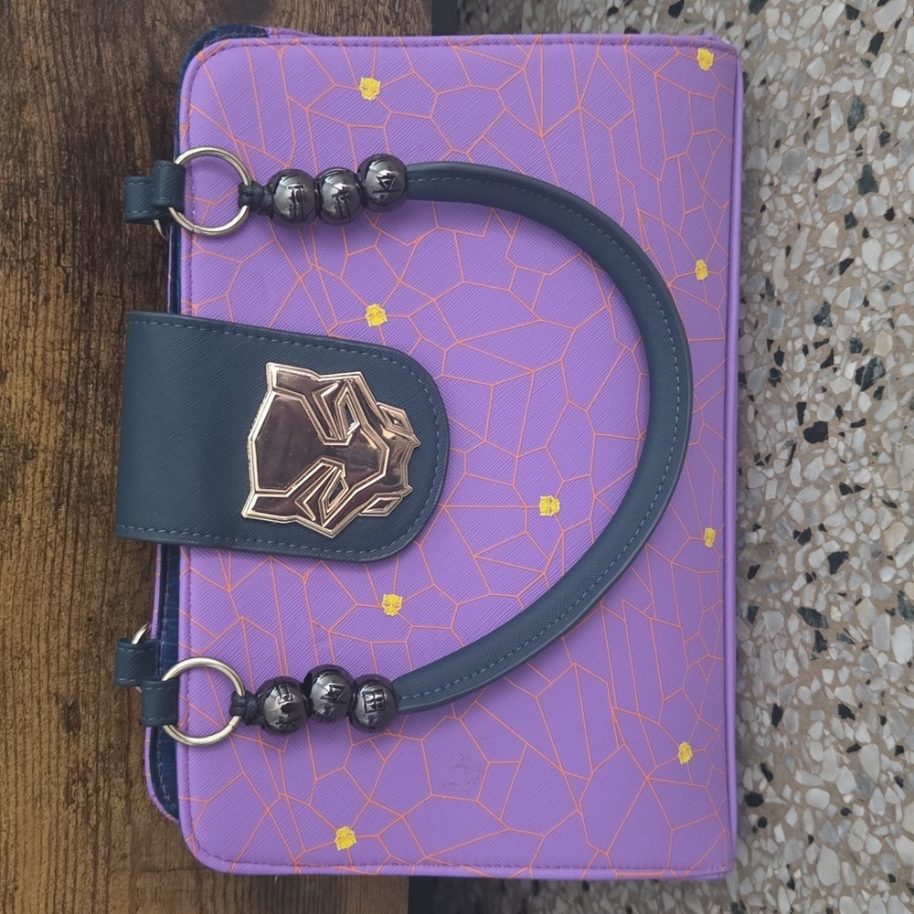 Purple and Gold Handbag with Black Panther Design
